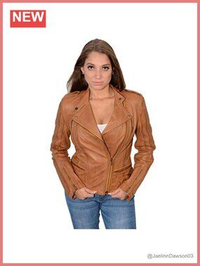 Premium Leather Biker Moto Jacket Asymmetrical Zip Womens